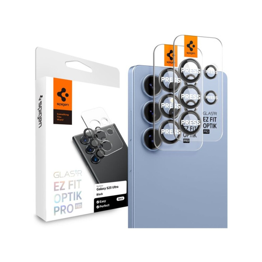 Spigen Glass tR EZ Fit Optik Pro HD skla na fotoapará Samsung Galaxy S25 Ultra černá (2 ks)