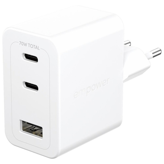 PanzerGlass® empower nabíječka Turbo GaN (70 W) 2x USB-C + 1x USB-A, bílá PanzerGlass® empower nabíječka Turbo GaN (70 W) 2x USB-C + 1x USB-A, bílá