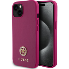Guess PU 4G Strass Metal Logo kryt iPhone 15 růžový