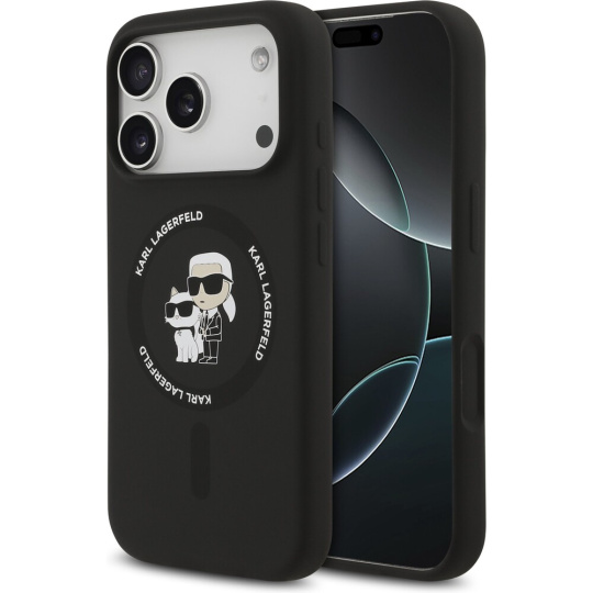 Karl Lagerfeld Liquid Silicone Karl and Choupette MagSafe kryt iPhone 17 Pro černý