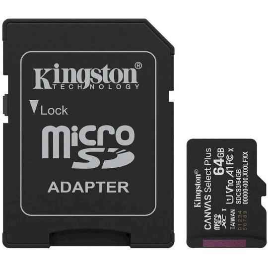 Kingston MicroSDXC Canvas Select Plus 64GB A1 Class 10 100MB/s + SD adaptér Kingston MicroSDXC Canvas Select Plus 64GB A1 Class 10 100MB/s + SD adaptér