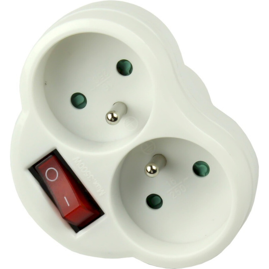 PremiumCord 2× kulatá rozbočovací zásuvka s vypínačem 230V bílá