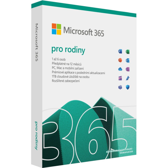 Microsoft 365 pro domácnosti - předplatné na 1 rok pro 6 uživatelů CZ