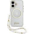 Guess IML Glitter Script Strap MagSafe kryt iPhone 17 čirý