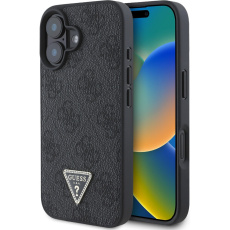 Guess PU 4G Strass Triangle Metal Logo kryt pro iPhone 16 černý