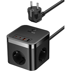 Baseus PowerCombo Cube prodlužovací kabel 3x zásuvka + 2x USB + 2x USB-C 30W 1.5m černý