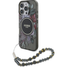 Guess IML Flowers Pearl Strap MagSafe kryt iPhone 16 Pro Max černý Guess IML Flowers Pearl Strap MagSafe kryt iPhone 16 Pro Max černý
