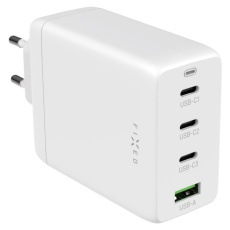 FIXED GaN nabíječka s 3xUSB-C a USB-A, PD 3.0, 100W, bílá