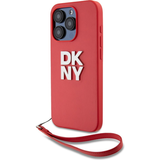 DKNY PU Leather Stack Logo Wrist Strap kryt iPhone 14 Pro Max růžový