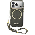 Guess IML Glitter Script Strap MagSafe kryt iPhone 17 Pro černý