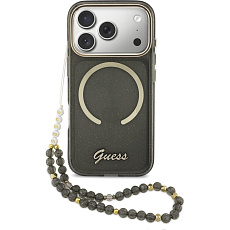 Guess IML Glitter Script Strap MagSafe kryt iPhone 17 Pro černý