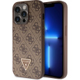 Guess PU 4G Strass Triangle Metal Logo kryt iPhone 15 Pro hnědý