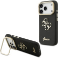 Guess PU Grained 4G Logo Stand Camera Frame kryt iPhone 17 Pro černý