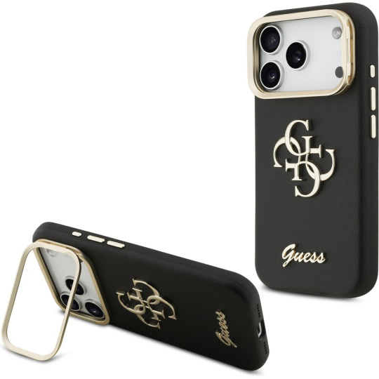 Guess PU Grained 4G Logo Stand Camera Frame kryt iPhone 17 Pro černý
