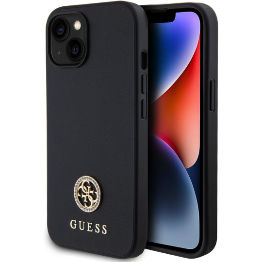 Guess PU 4G Strass Metal Logo kryt iPhone 15 černý