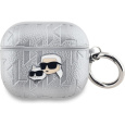 Karl Lagerfeld PU Embossed Karl and Choupette Heads pouzdro AirPods 3 stříbrné