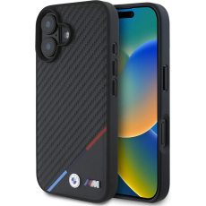 BMW M PU Carbon Tricolor Stripe MagSafe kryt pro iPhone 16 černý