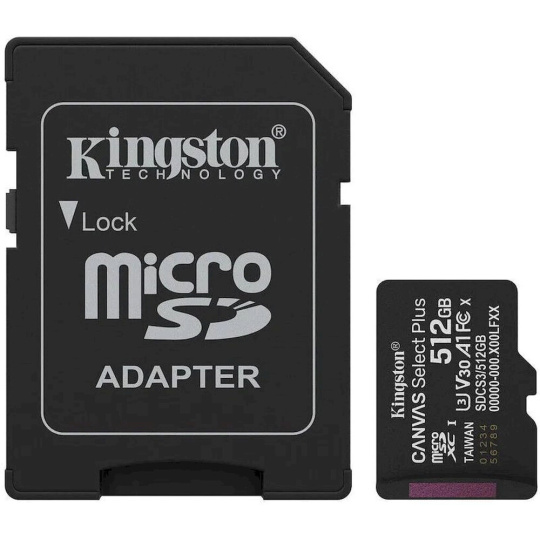 Kingston MicroSDXC Canvas Select Plus 512GB A1 Class 10 150MB/s + SD adaptér Kingston MicroSDXC Canvas Select Plus 512GB A1 Class 10 150MB/s + SD adaptér