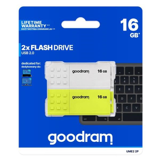 GOODRAM Flash Disk 2x16GB UME2, USB 2.0, bílá, žlutá