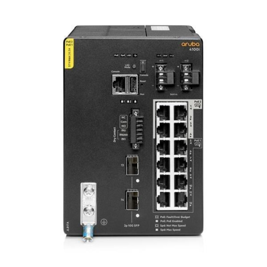 Aruba 4100i 12-port 1GbE (8-port Class 4 POE and 4-port Class 6 POE) 2-port SFP+ DIN Mount Switch JL817A RENEW