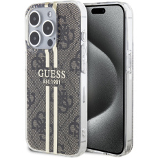 Guess IML 4G Gold Stripe kryt iPhone 15 Pro hnědý