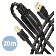 AXAGON ADR-220B USB2.0, A-M->B-M, aktivní prodlužka/repeater kabel 20m