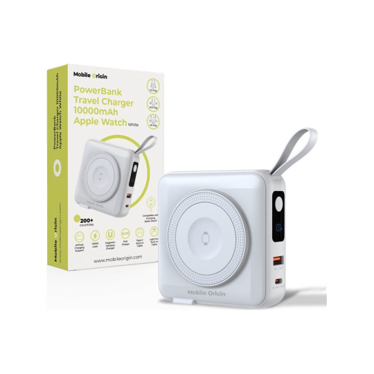 Mobile Origin PowerBank & Travel Charger, Lightning/USB-C kabel, MagSafe bílá