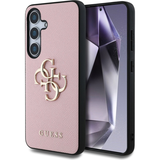 Guess PU Grained 4G Metal Logo kryt Samsung Galaxy S25+ růžový