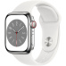 Apple Watch Series 8 Cellular 41mm stříbrná ocel s bílým sportovním řemínkem