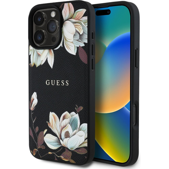 Guess PU Grained Magnolia MagSafe kryt iPhone 16 Pro Max černý