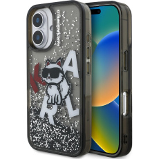 Karl Lagerfeld Liquid Glitter Scattered Choupette kryt iPhone 16 černý Karl Lagerfeld Liquid Glitter Scattered Choupette kryt iPhone 16 černý